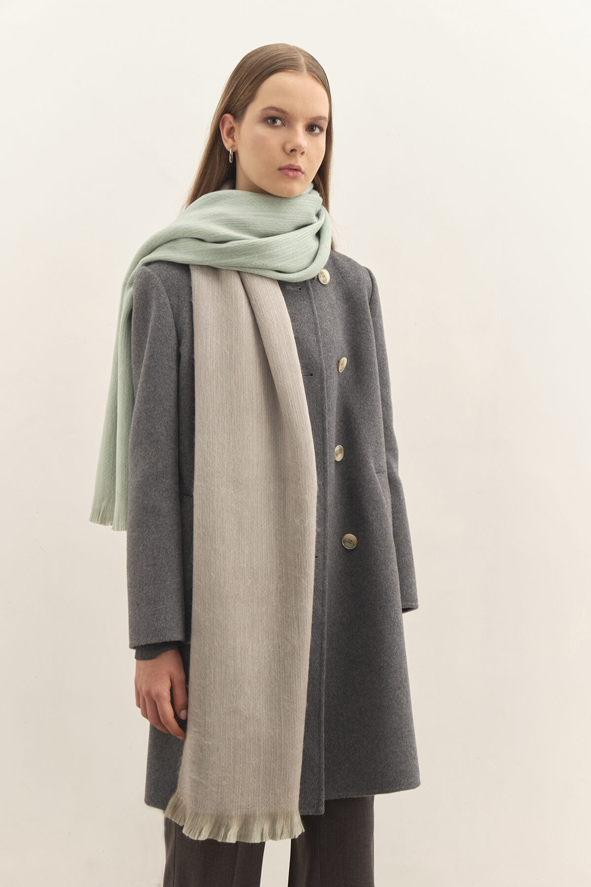 Scarf Acari Double Face — Light Green / Light Grey