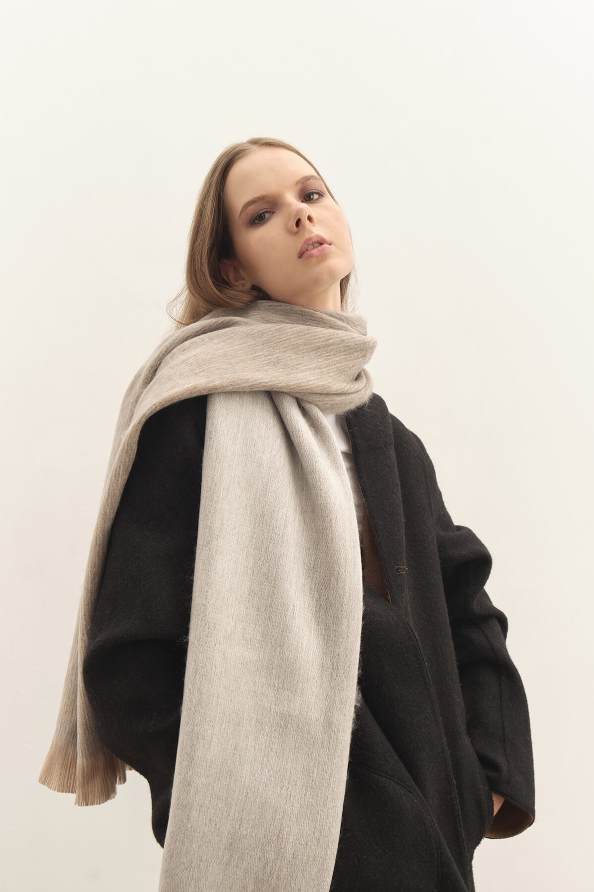 Scarf Acari Double Face — Light Brown / White